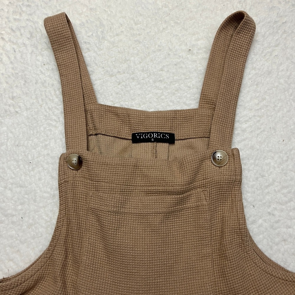 Vigorics‎ Romper Womens S Brown Waffle Knit Textured Overall Jumpsuit Sleeveless